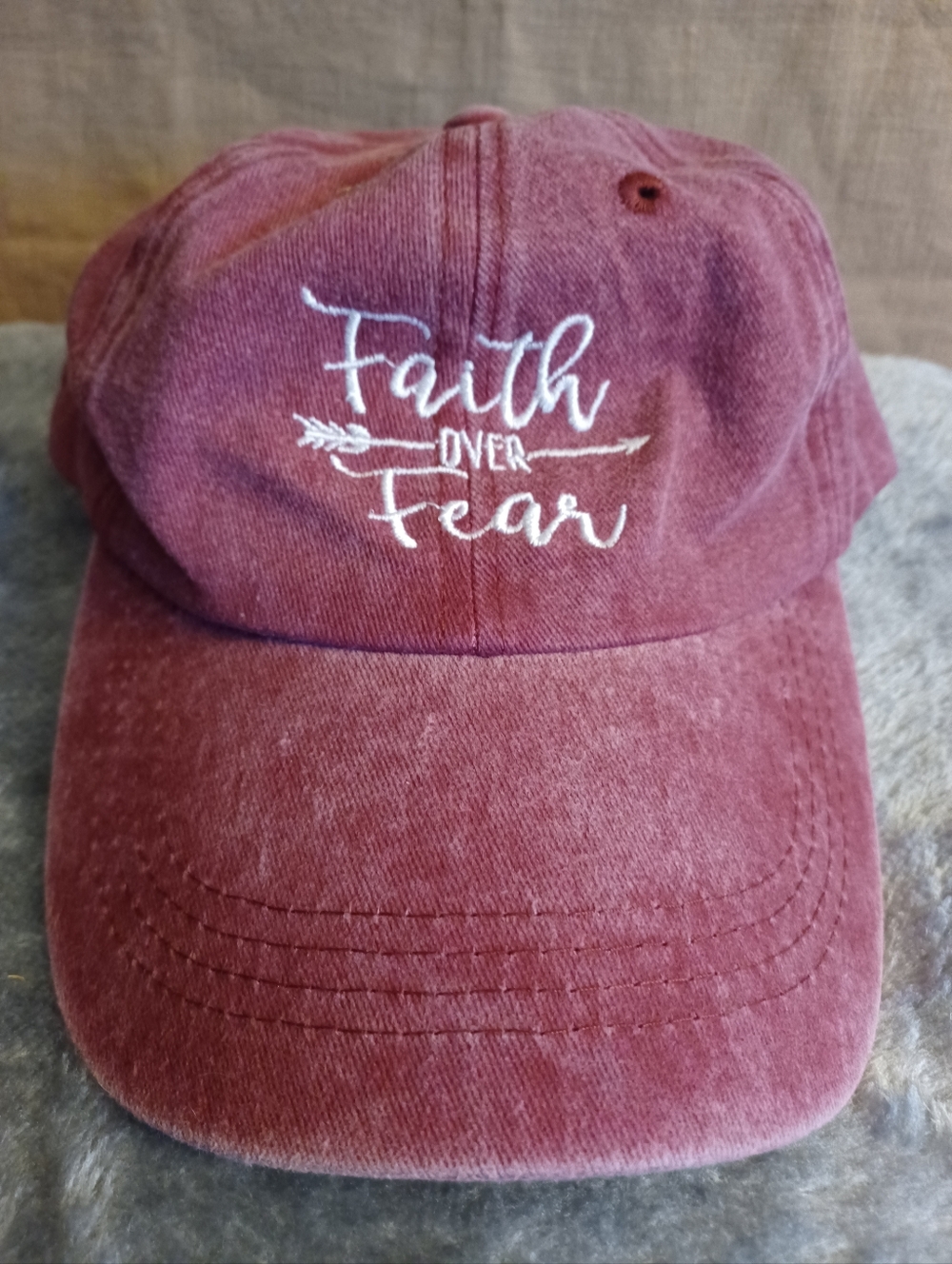 Faith Over Fear Embroidered Baseball Cap - Burgundy